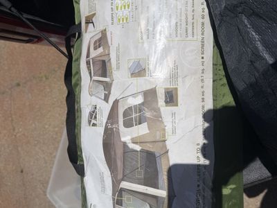 Wenzel Klondike 8-Person Cabin Tent with Screen Porch - Green/Tan, Large Family Tent used only 2 times. CASH ONLY.