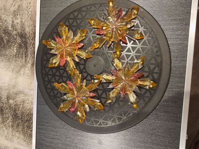 Set of 4 Yellow and orange Snowflake ornaments