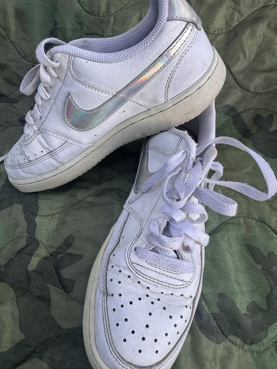 Nike Air Force 1 Low Sneakers - White/Iridescent, Womens 8