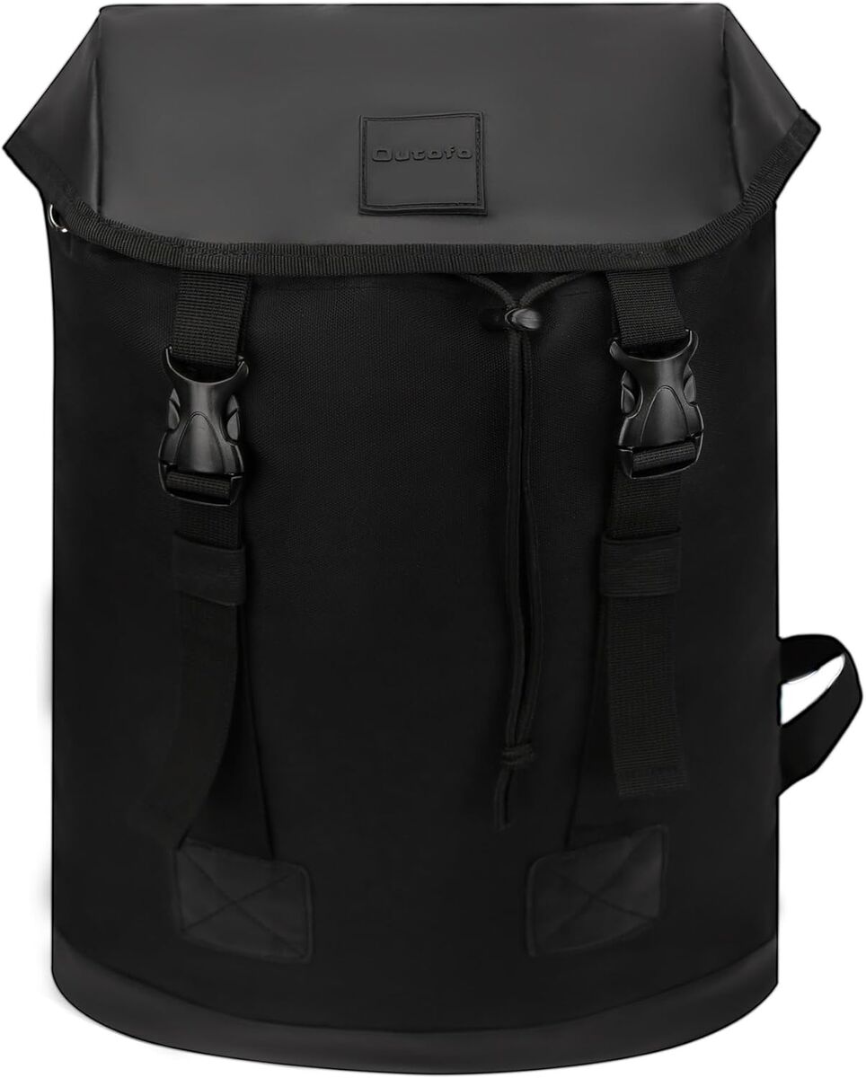 Black Drawstring Flap Backpack- 35L - Backpacking, Hiking, Laptop, Camping, Travel