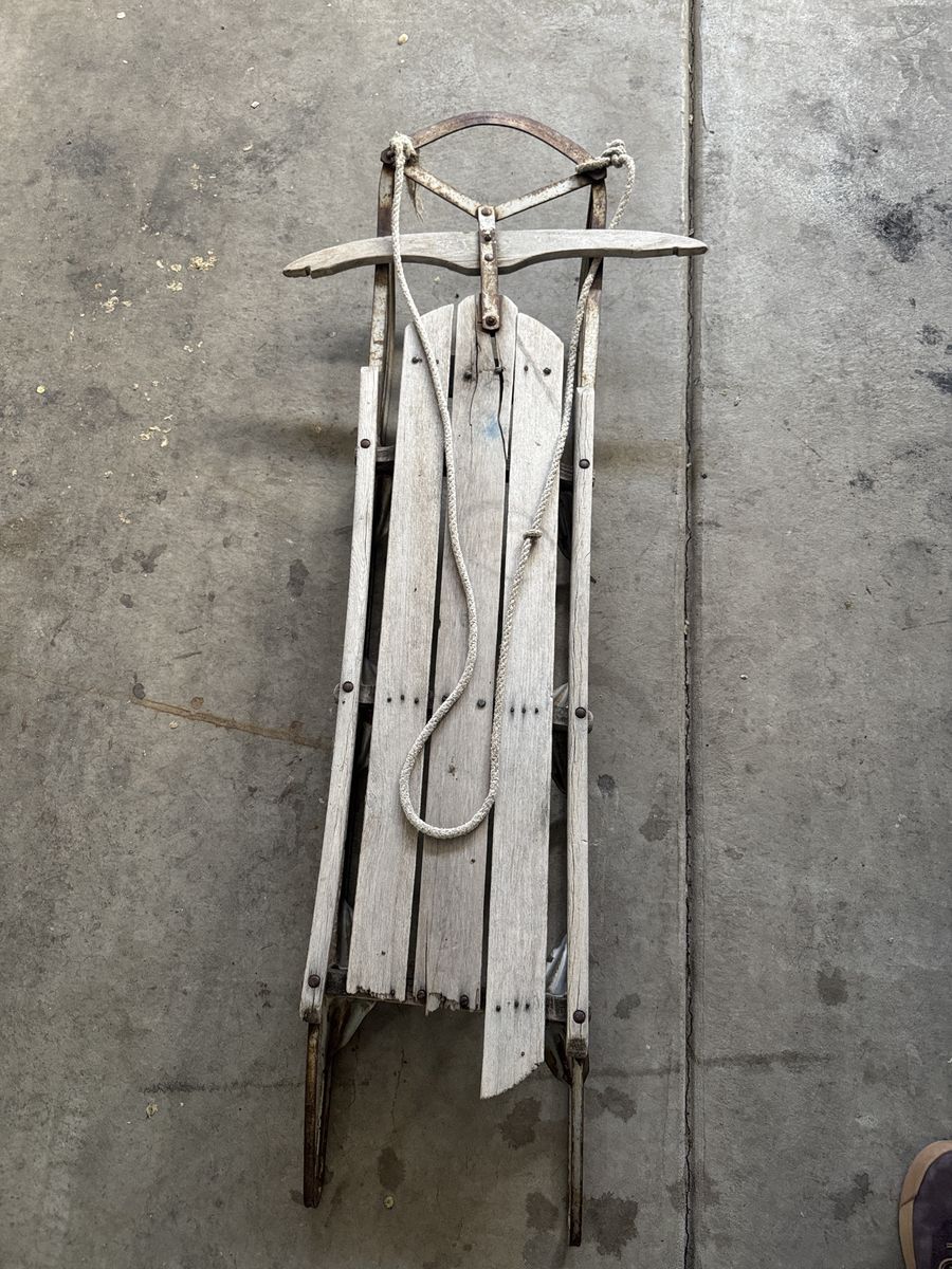 Vintage Wooden Sled with Rope Pull - Classic Winter Fun Gear