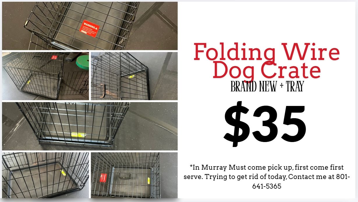Folding Wire Dog Crate with Removable Plastic Tray - Black Metal Kennel