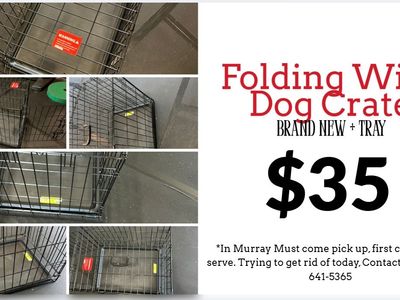 Folding Wire Dog Crate with Removable Plastic Tray - Black Metal Kennel