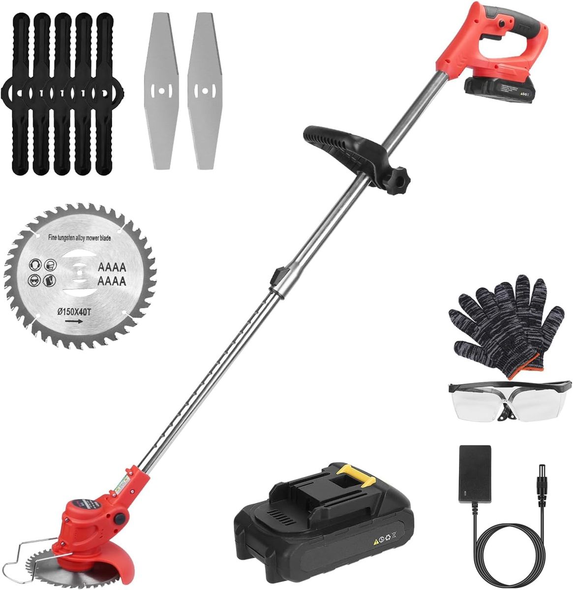 NEW Electric Cordless Lawn Trimmer Weed Wacker，Rechargeable Lawn Mower Weed Cutter with Alloy Saw Blade 2 Alloy Blades, etc