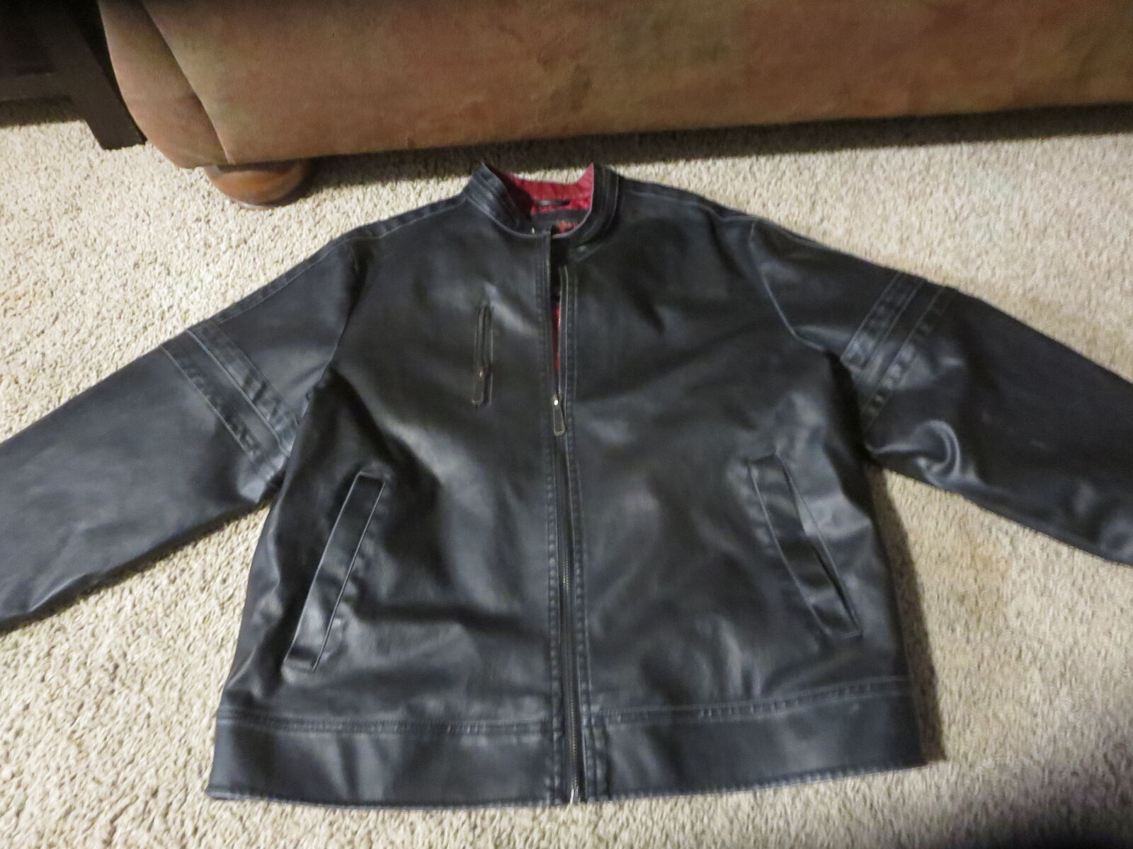 Men's  Brave Soul Leather Jacket  Biker Bomber Heavy Size L