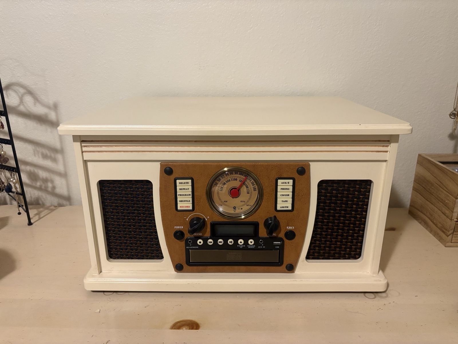 Vintage Style Multi-Function Music Player - Plays Records, CDs, Tapes, and Radio