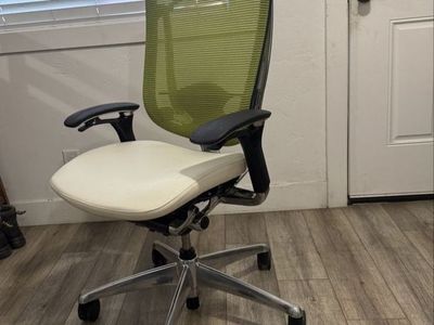 CONTESSA executive/office chair ergonomic comfort chair lime green mesh and white leather pre-owned