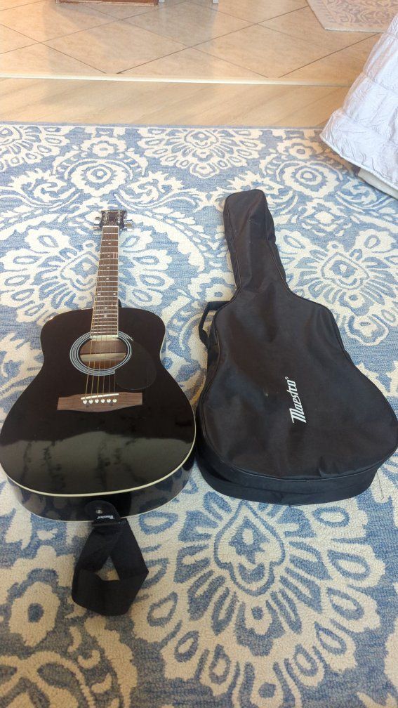 Maestro by Gibson Black Acoustic Guitar with Built-in Tuner & Case