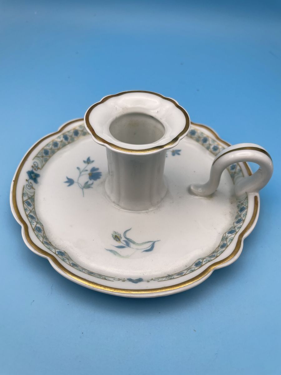 Very Nice Haviland Limoges Porcelain Candle Holder w/Blue Trim - France
