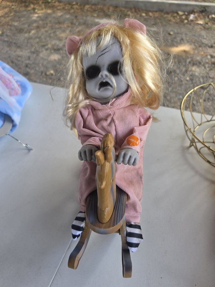 Animated Creepy Spooky Rocking Doll Halloween Prop