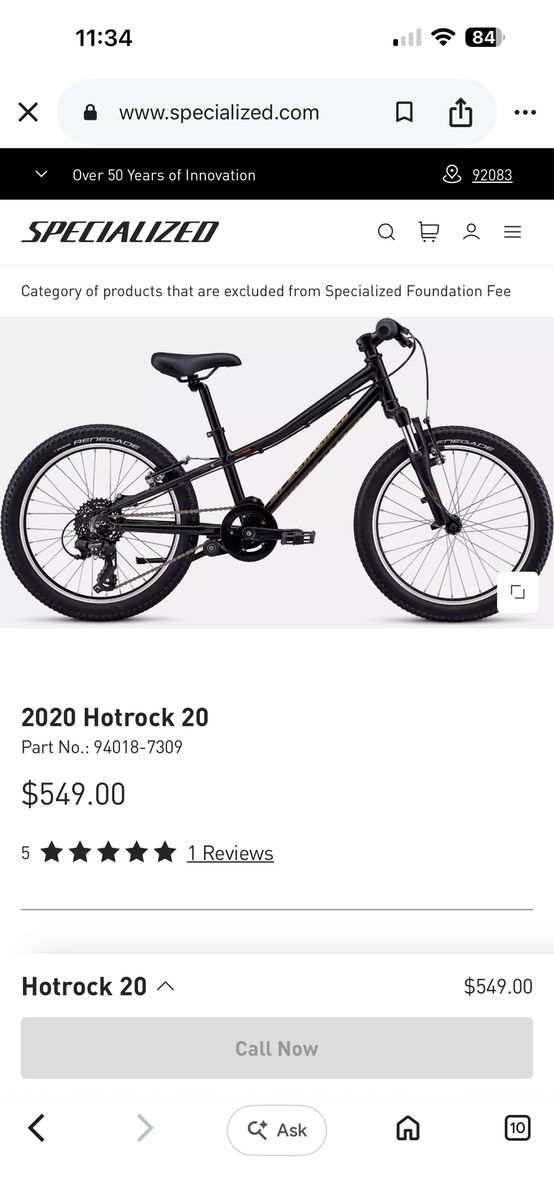 Specialized Hotrock 20 Kids Mountain Bike - 2020 Model, Black, 20-inch Wheels