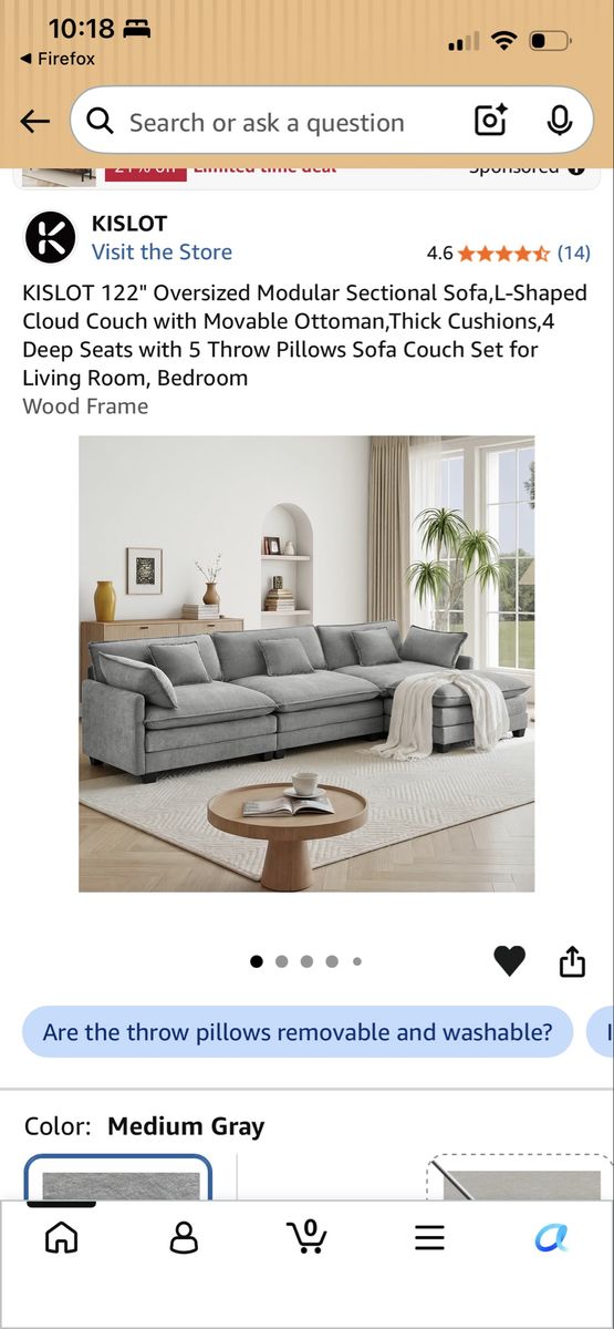 NEW IN BOXES KISLOT 122" Oversized Modular L-Shaped Sectional Sofa with Movable Ottoman, 5 Pillows, Warm Biege