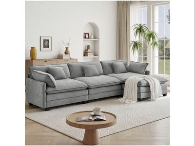 NEW IN BOXES KISLOT 122" Oversized Modular L-Shaped Sectional Sofa with Movable Ottoman, 5 Pillows, Warm Biege