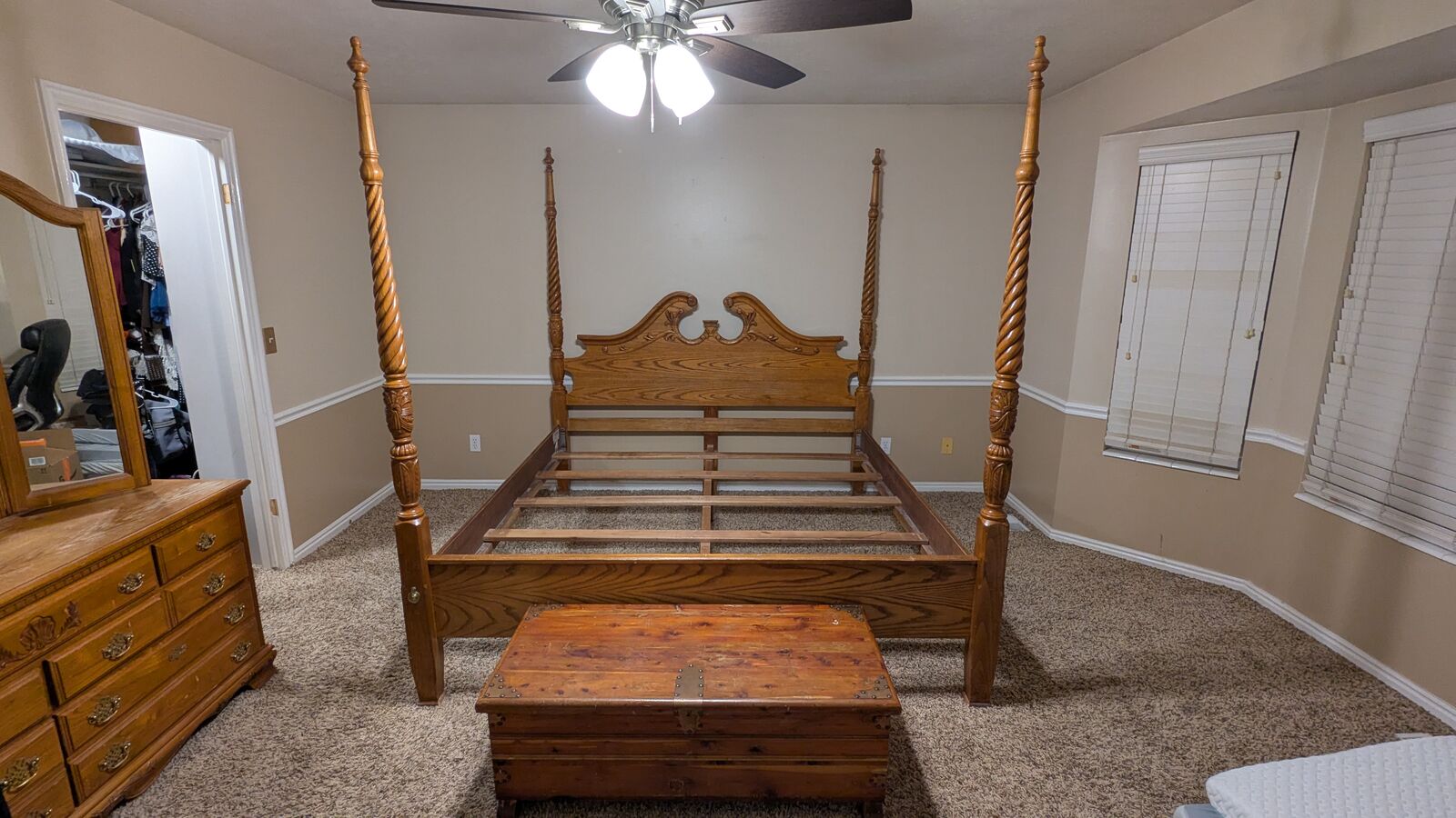 Hand-Carved Solid Hardwood King Bedroom Set – Bed & Dresser/Mirror