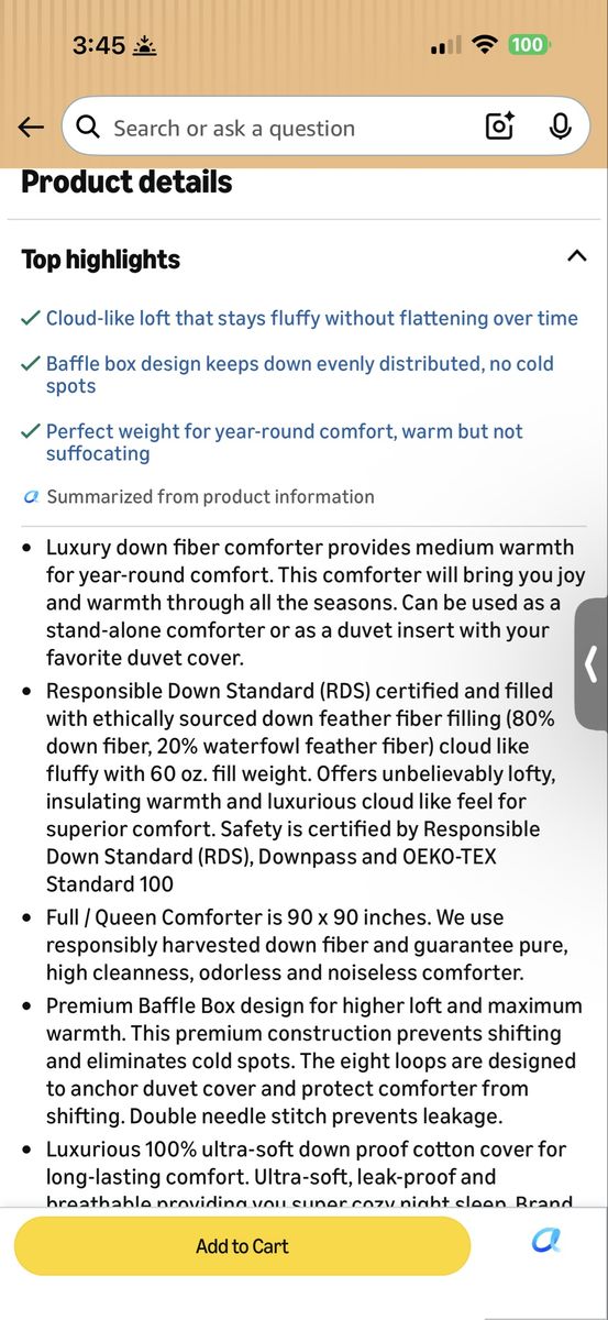 Luxury Cloud-like Down Fiber Comforter - Full/Queen, 90x90, Baffle Box Design, RDS Certified