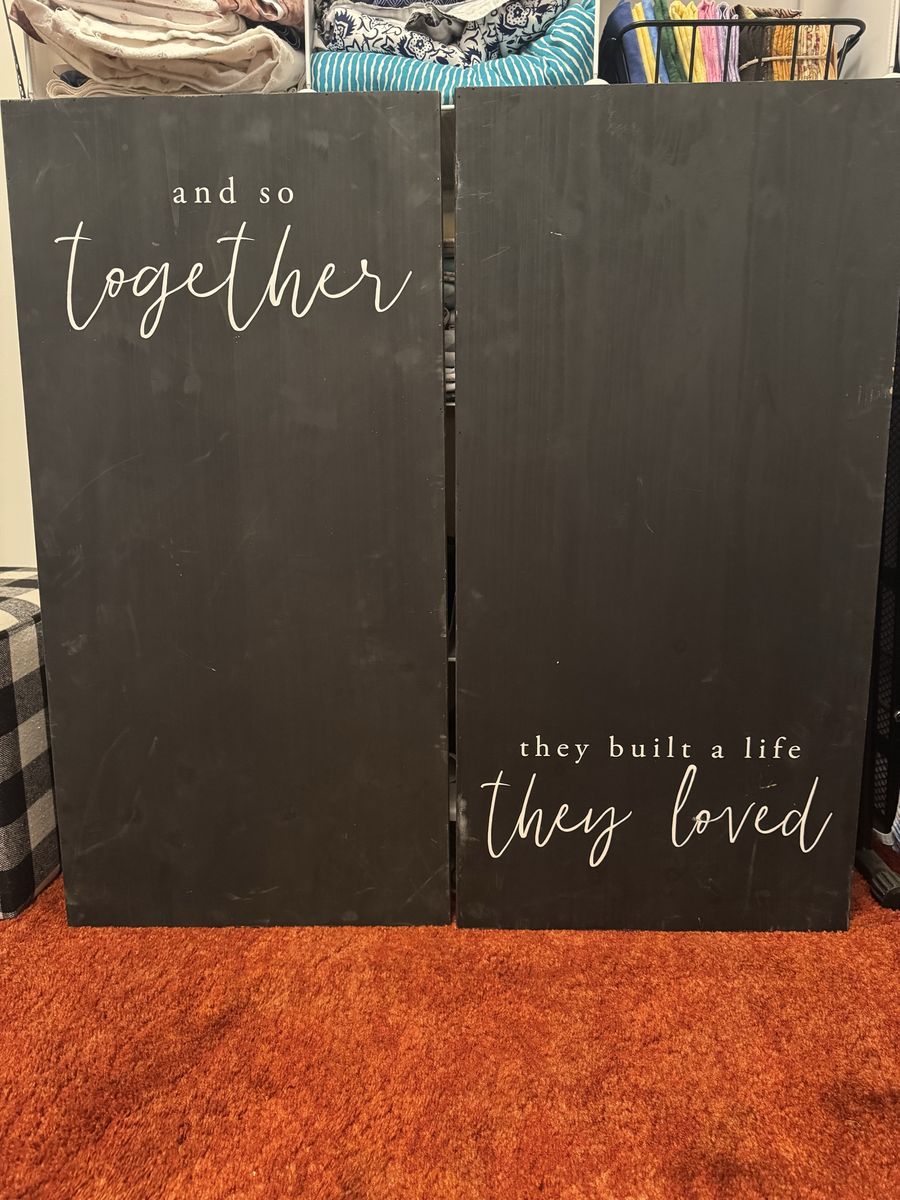 Large Wooden Wall Decor Set - "And So Together They Built A Life They Loved" Rustic Farmhouse Chalkboard Sign