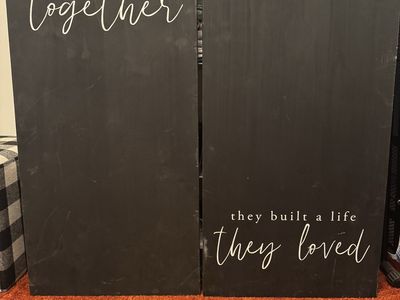 Large Wooden Wall Decor Set - "And So Together They Built A Life They Loved" Rustic Farmhouse Chalkboard Sign