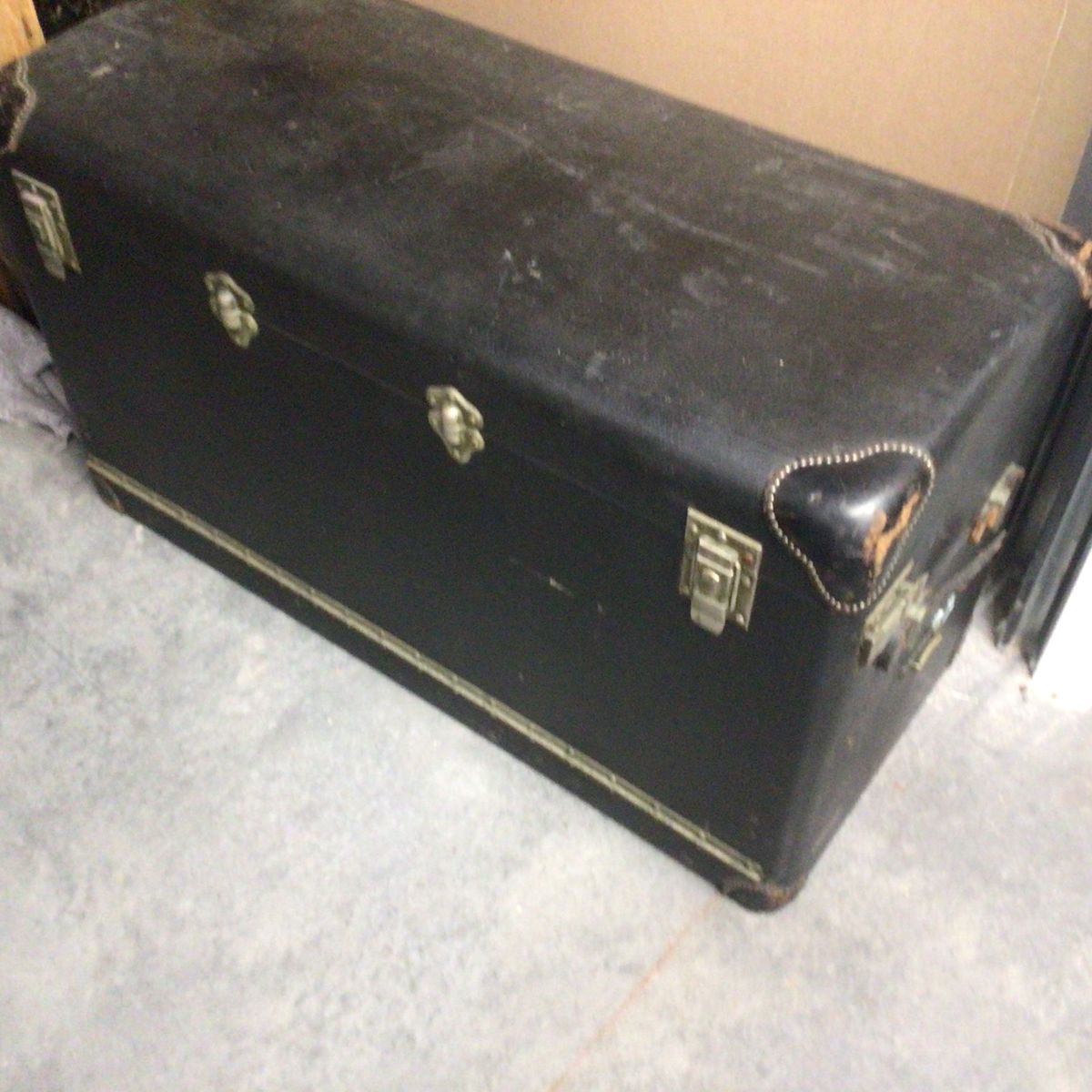 Vintage Black Steamer Trunk - Antique Car Trunk Style Storage Chest