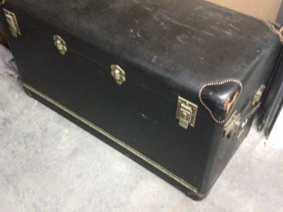 Vintage Black Steamer Trunk - Antique Car Trunk Style Storage Chest