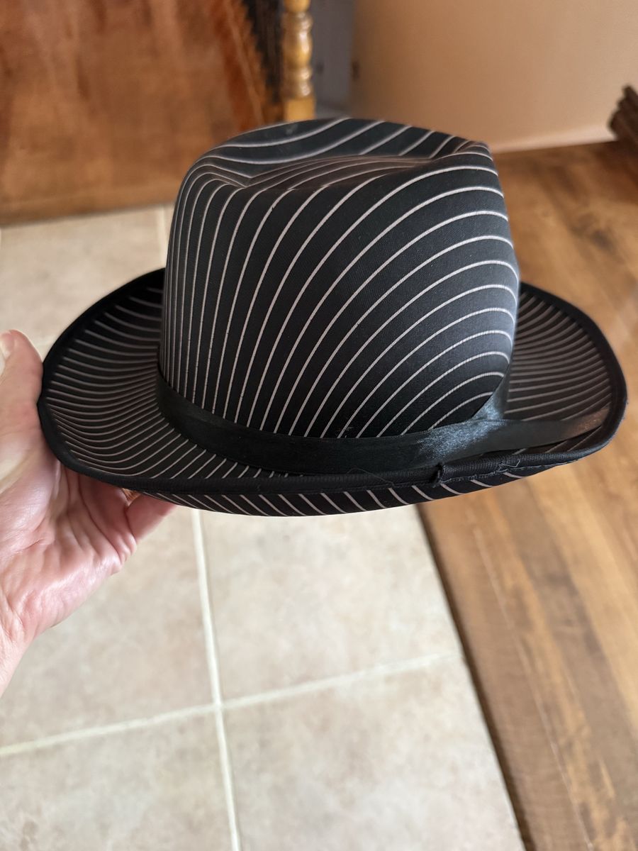 Black Fedora With White Pinstripes Hat Adult Gangster Roaring 20's Stripe one si