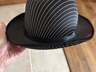 Black Fedora With White Pinstripes Hat Adult Gangster Roaring 20's Stripe one si