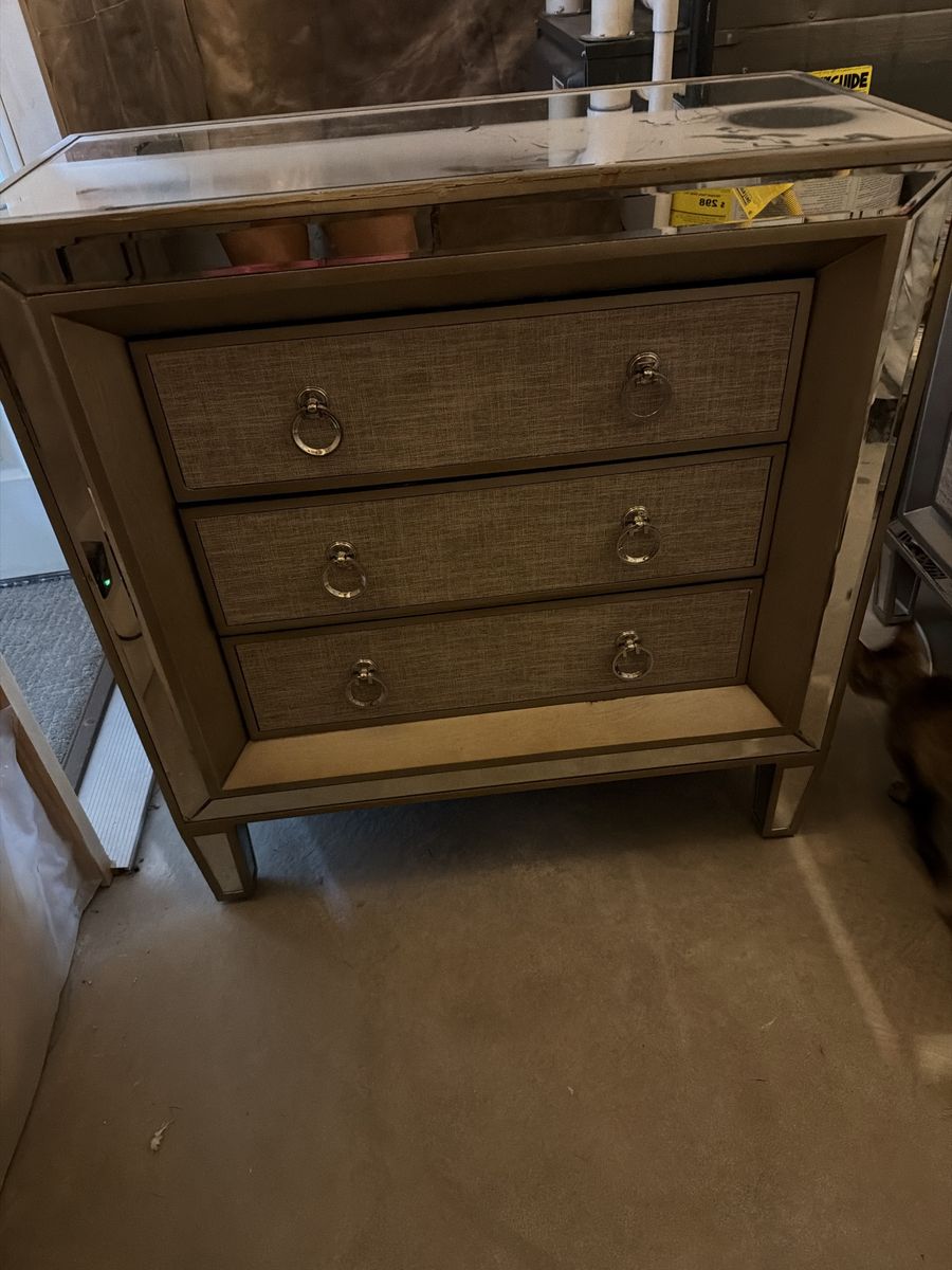 Mirrored Chest 3-Drawer Nightstand with Fabric-Front Drawers