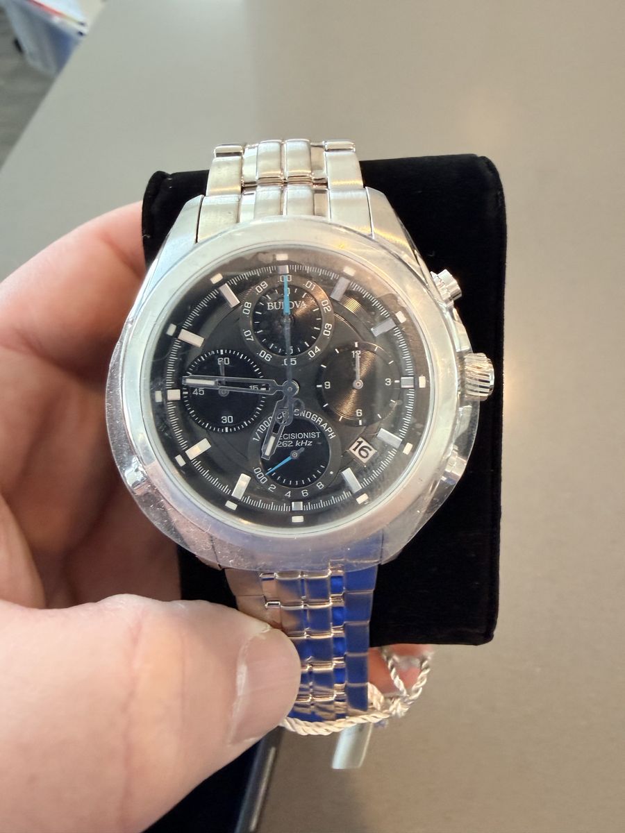 Bulova Precisionist Chronograph Watch, Men's Stainless Steel Black Dial, Model 96B260
