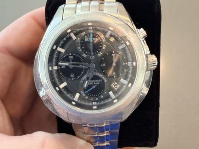 Bulova Precisionist Chronograph Watch, Men's Stainless Steel Black Dial, Model 96B260