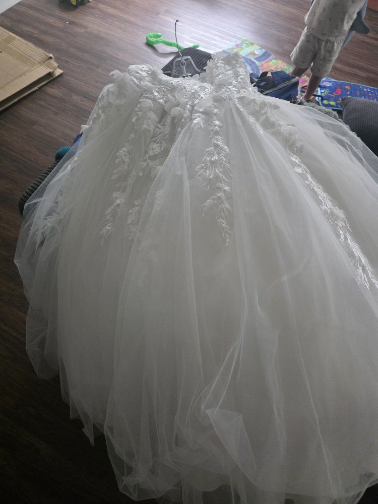 White Floral Lace Applique Tulle Flower Girl Formal Dress