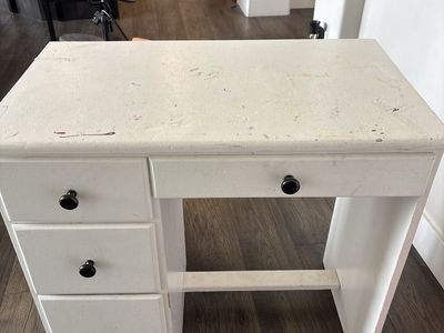 Small White Wood Desk with 3 Drawers - 31" L x 22" W