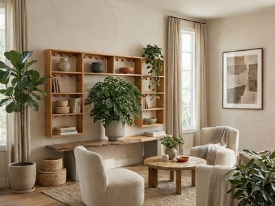 4-Tier Large Scale Scalloped Pine Wood Wall Unit Etagere Wavy Curio Display Shelf Apothecary Rack Organic Modern Unique Sheld