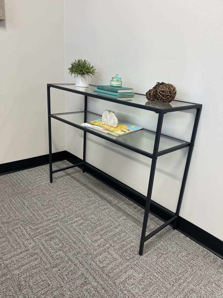 VASAGLE 39.4" Modern Tempered Glass Console Sofa Table with Metal Frame - Black