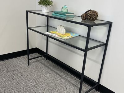 VASAGLE 39.4" Modern Tempered Glass Console Sofa Table with Metal Frame - Black