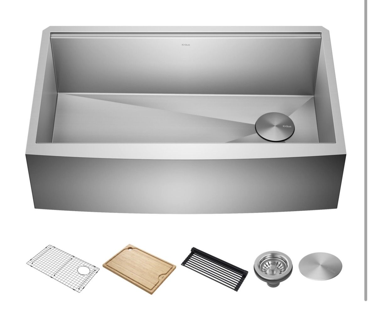 New KRAUS Kore KWF210-33 33-Inch 16 Gauge Single Bowl Stainless Steel Farmhouse Workstation Kitchen Sink