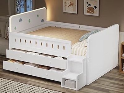 YOUTH FULL-SIZE CAPTAINS BED WITH STORAGE AND LIGHT UP HEADBOARD - NEW/UNOPENED