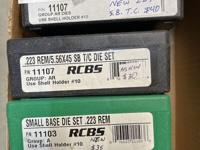 Six 223 Die Sets. 10% off all marked prices!!Powders, bullets, equipment...