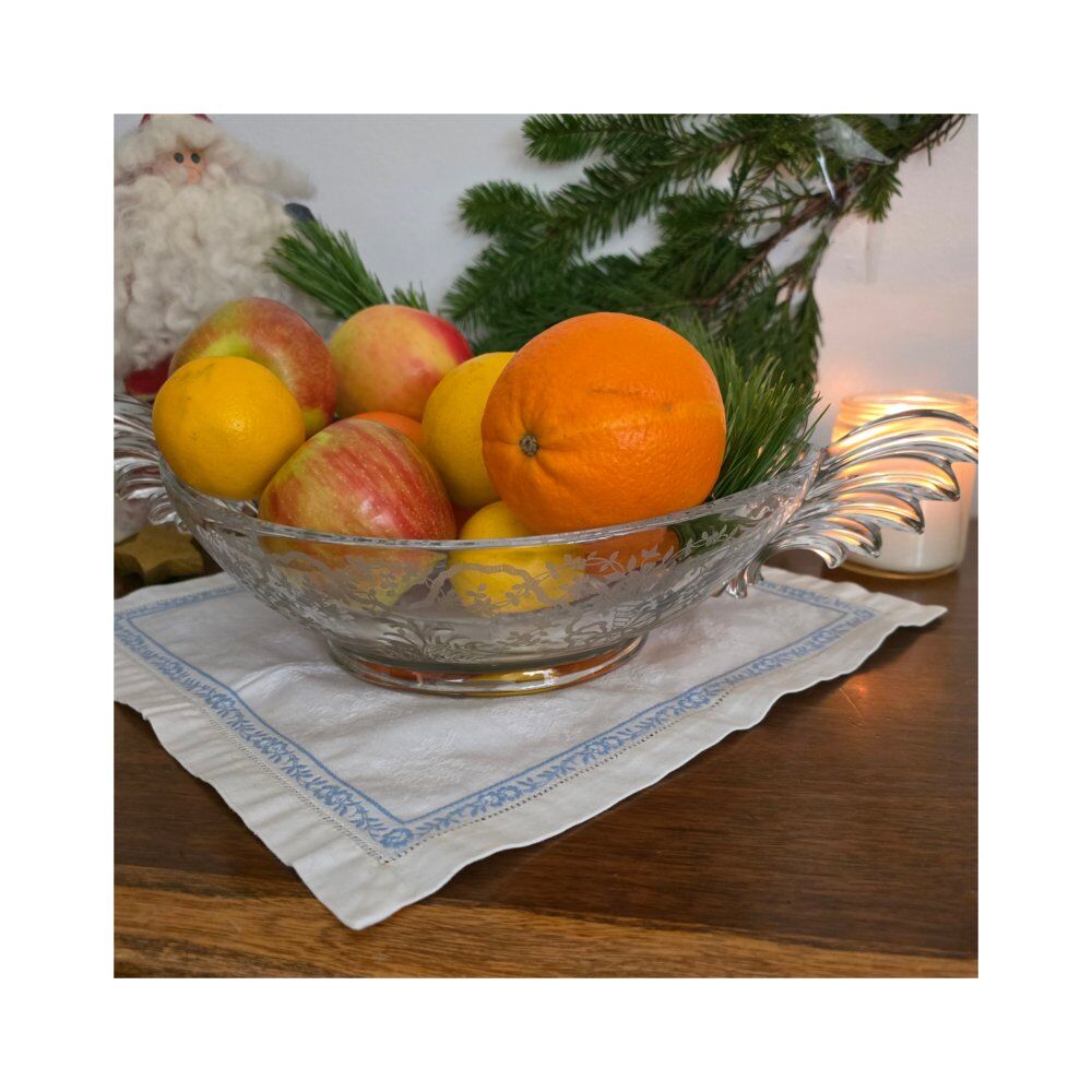 Vintage Fostoria Corsage Handled Glass Bowl – Etched Floral