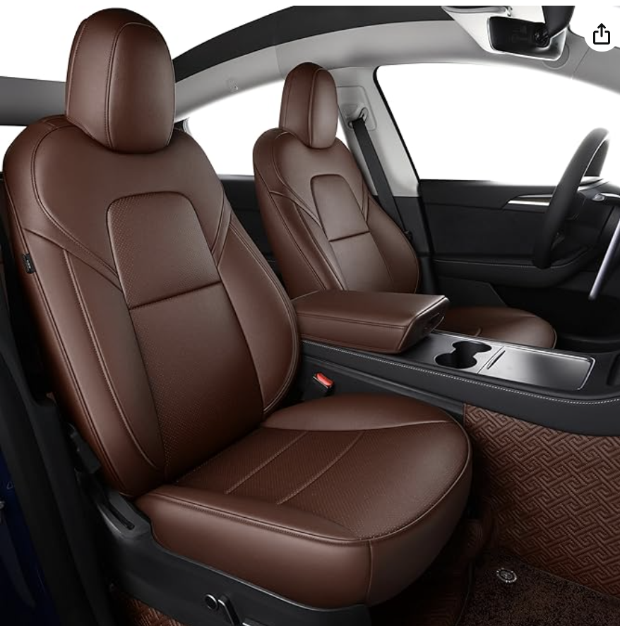 Custom Fit Tesla Covers Model Y 5 Seats-Brown Synthetic Napa Leather