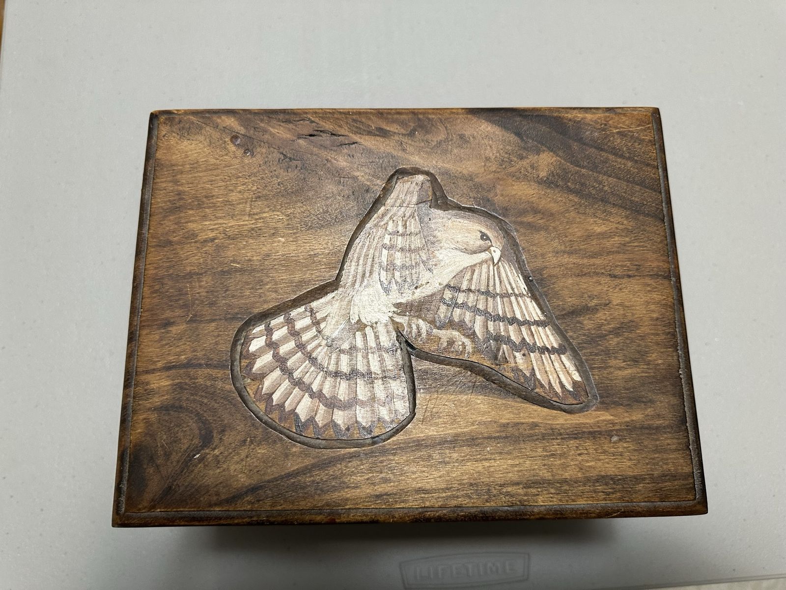 Handmade Wooden Box with Hawk