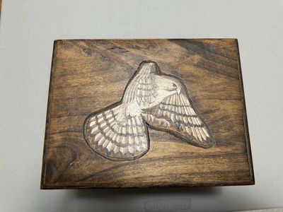 Handmade Wooden Box with Hawk