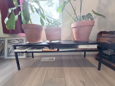 Minimalist Black Metal & Wood TV Stand/Storage Shelf - 47.5" Wide