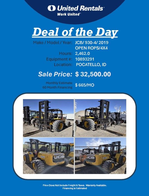 Forklift JCB Straight Mask Open Rops 2462 hrs 2019 4x4 32500K Pocetello ID