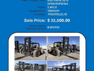 Forklift JCB Straight Mask Open Rops 2462 hrs 2019 4x4 32500K Pocetello ID