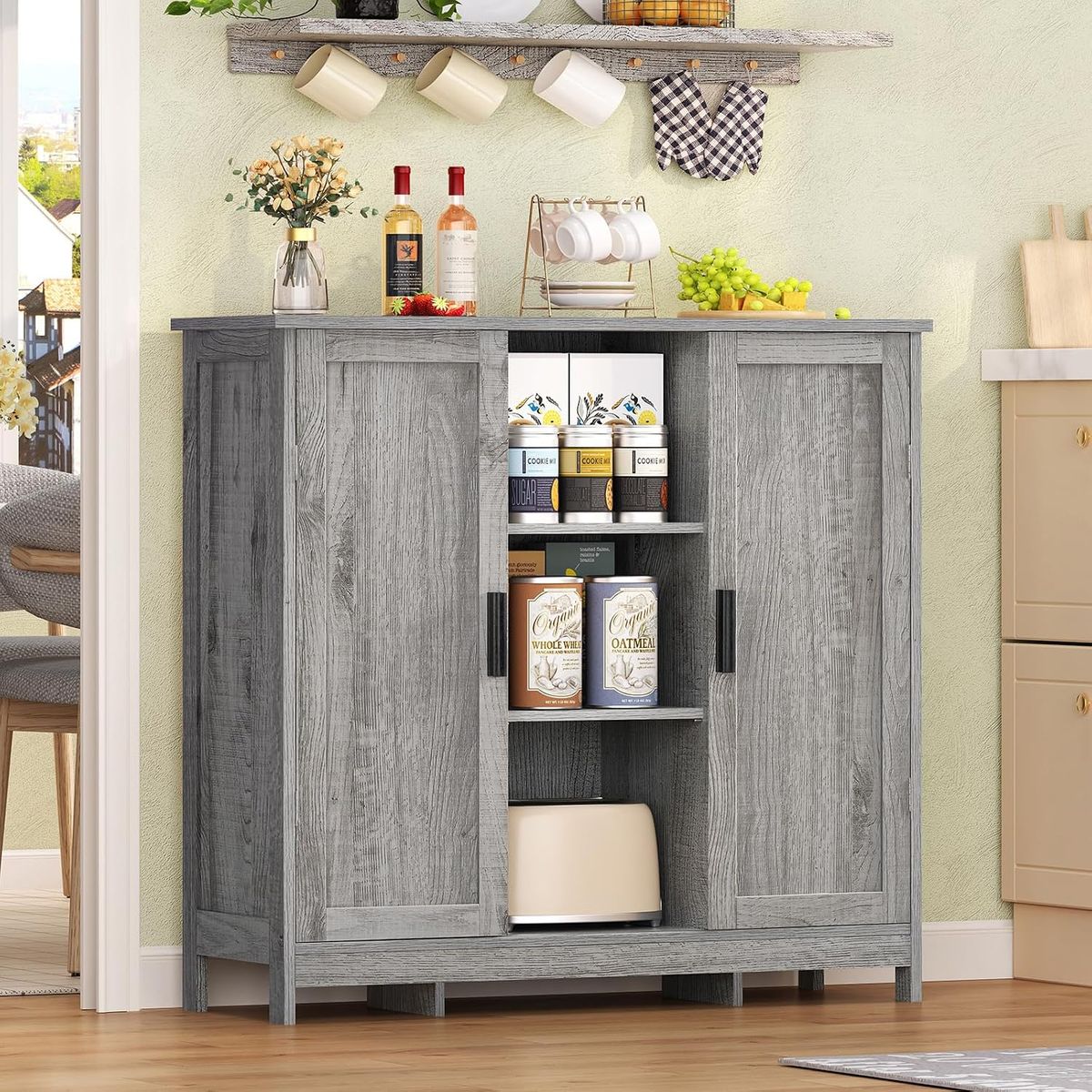 NEW 35.4"W x 31.7"H x 11.8" D Storage Cabinet with 2 Doors and 4 Adjustable Shelves, Buffet Cabinet with Storage