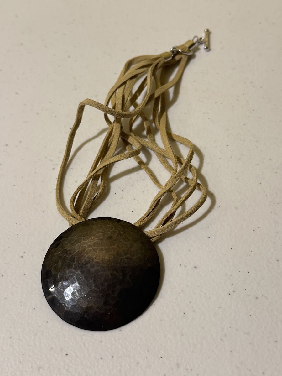 Hammered Metal Boho Necklace on Suede Cord