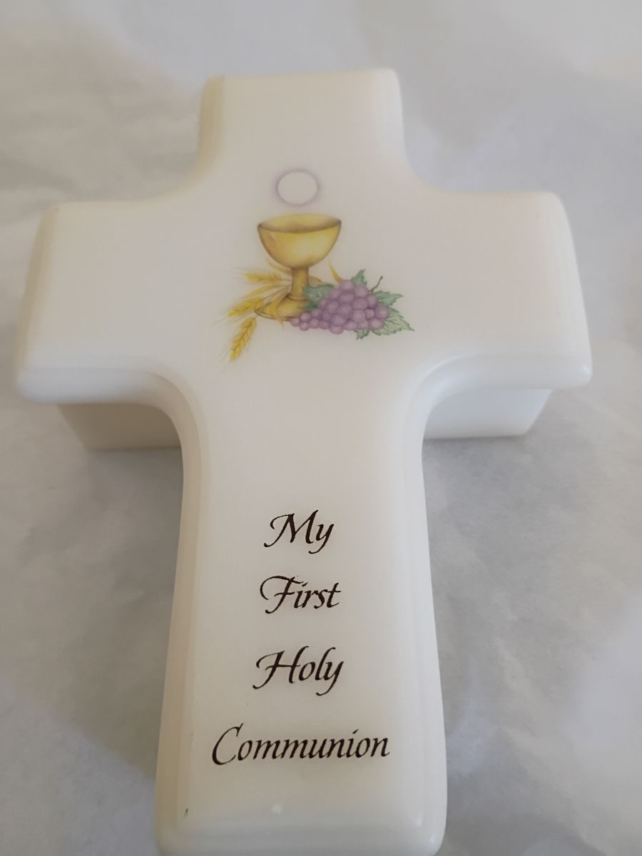 First Holy Communion ceramic cross shaped keepsakes box