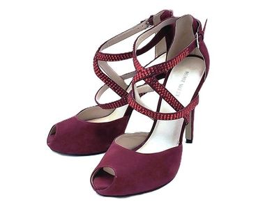 “Nine West” Burgundy Suede Strappy Rhinestone Heels – 4 ½ Inch – Size 7 ½ M