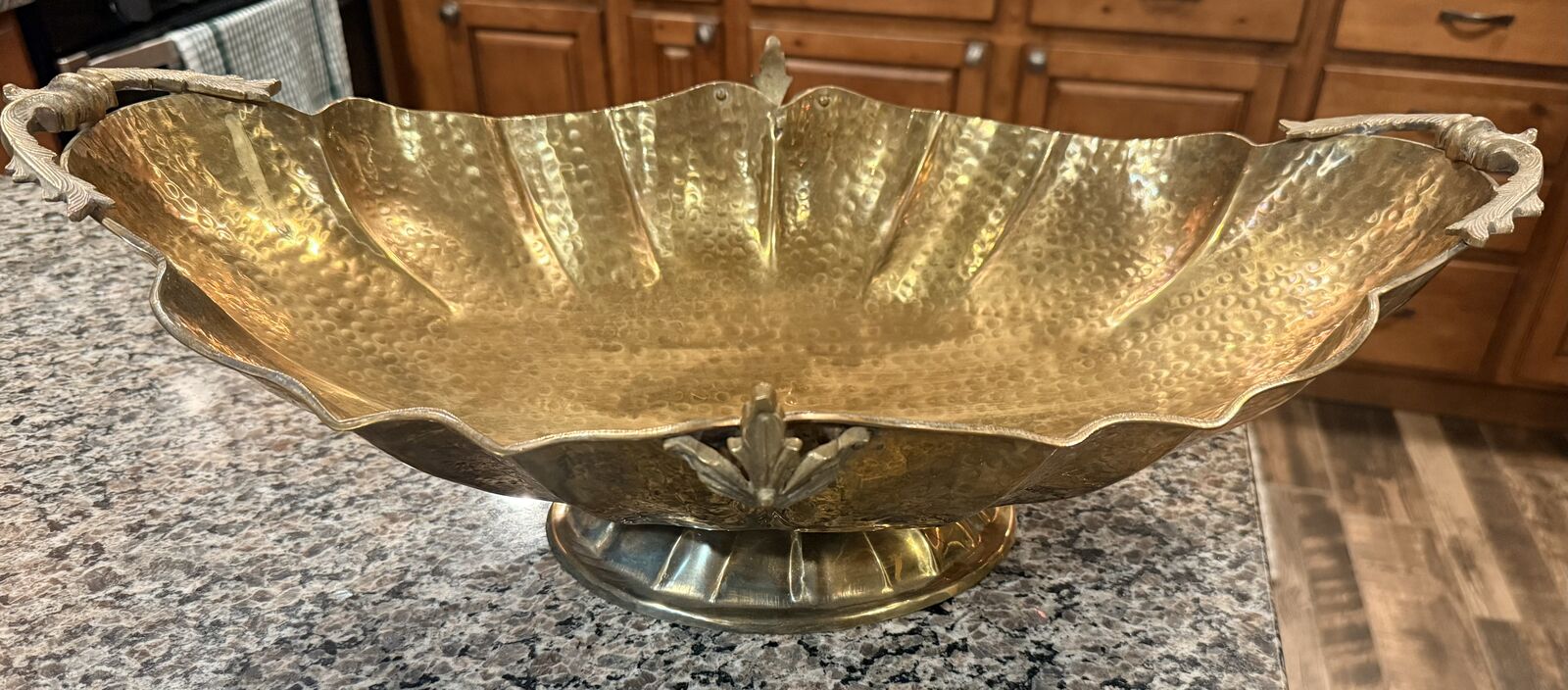 Vintage Large Hammered Brass Console Bowl Centerpiece