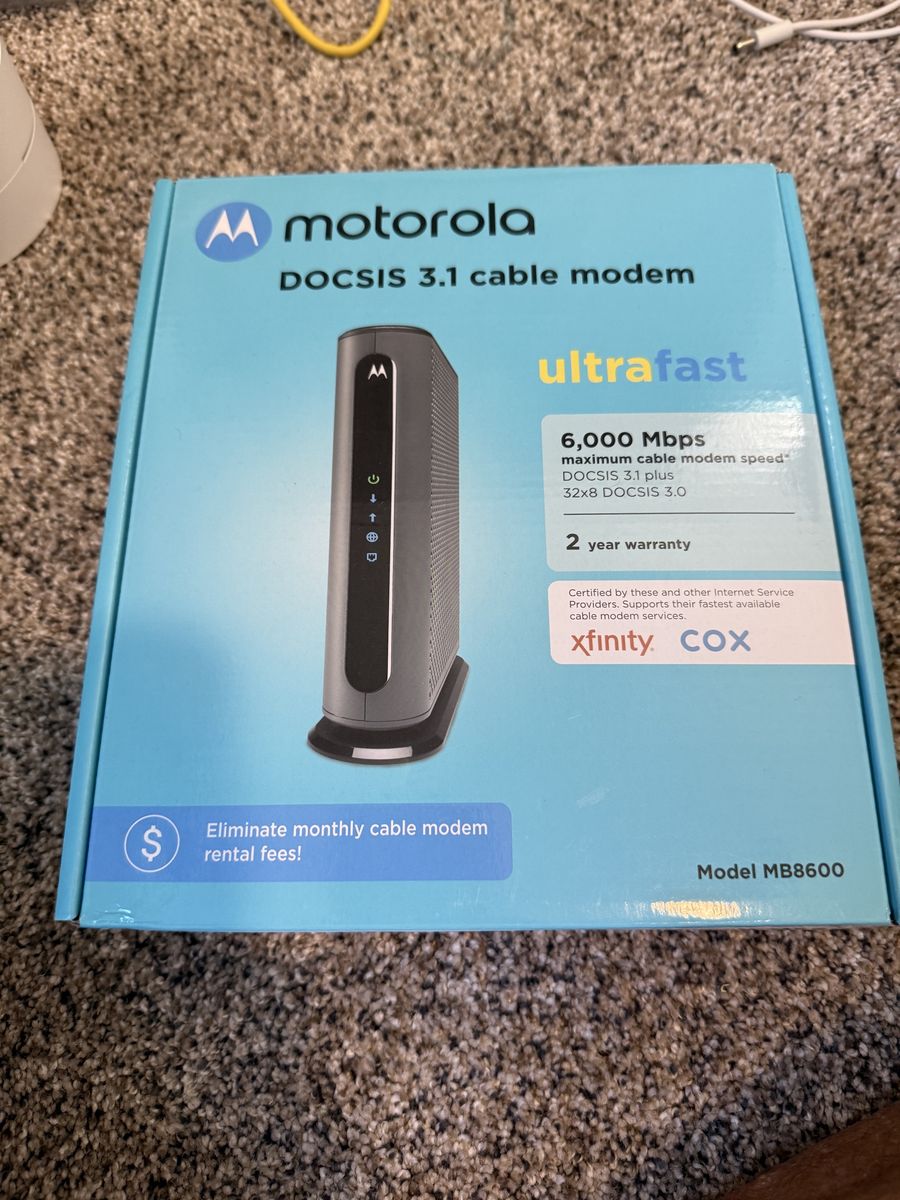 Motorola MB8600 DOCSIS 3.1 Cable Modem - Ultrafast 6,000 Mbps - Xfinity/Cox Compatible