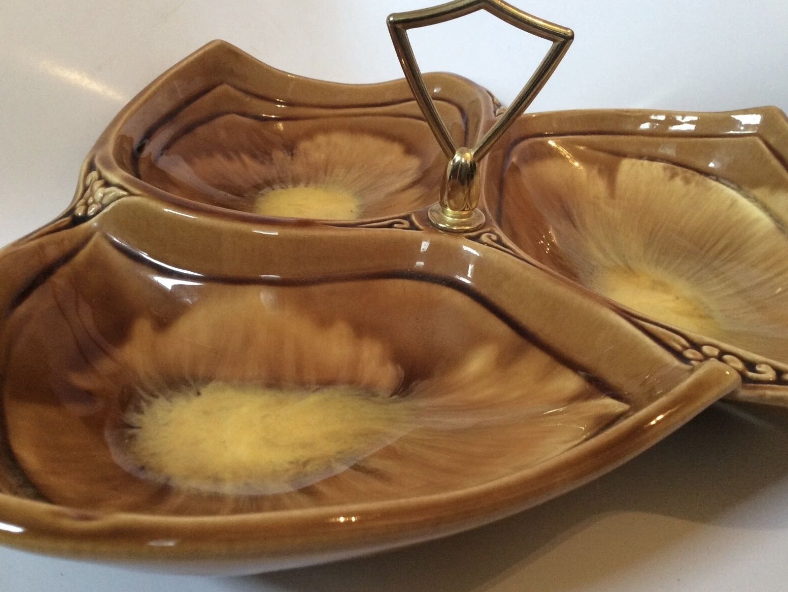 Maurice Of Col. Original Ceramic Drip Glaze Divided Tray MCM Vtg Retro Party Service